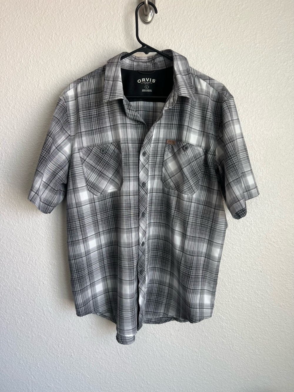 Orvis Black and Gray Plaid Short Sleeve Button-Down Shirt